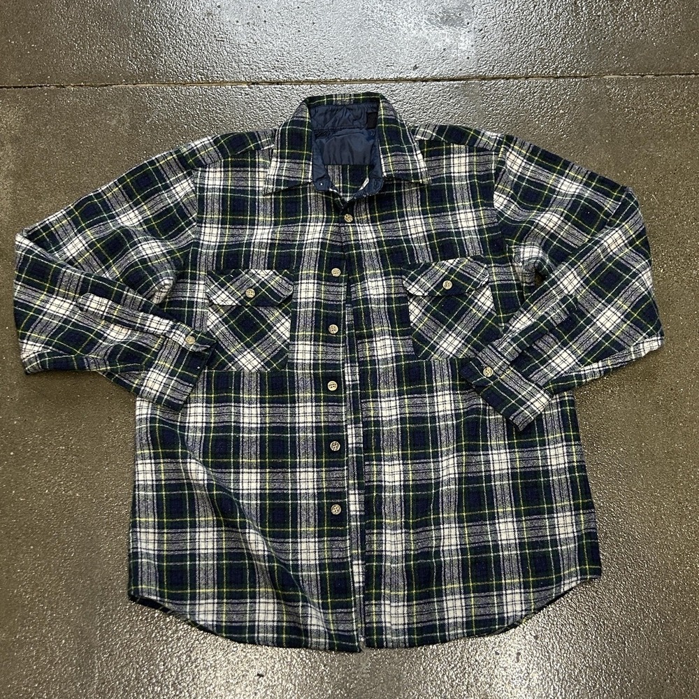 Vintage Lord & Taylor‎ Jacket Mens Large Blue Green Plaid Wool Shirt Lined 90s